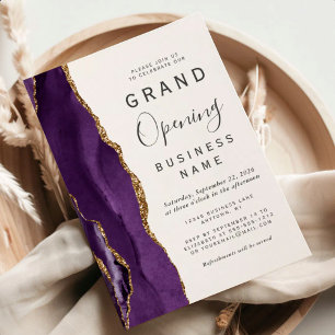 Business Grand Opening Purple Gold Agate Invitation