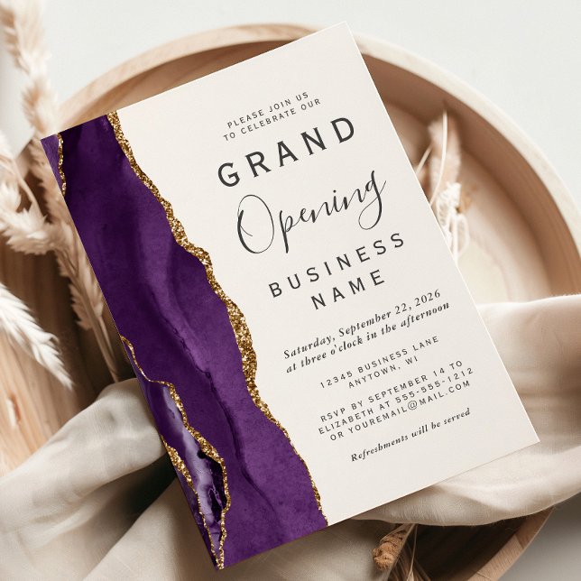 Business Grand Opening Purple Gold Agate Invitation (Creator Uploaded)