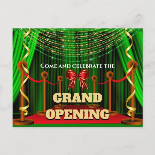 Business grand opening red green gold VIP party Announcement Postcard