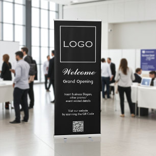 Business Grand Opening, Welcome with Logo, QR Code Retractable Banner