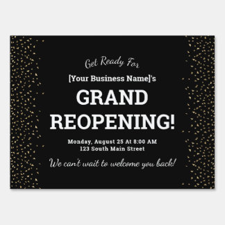 Business Grand Reopening Black Confetti Sign