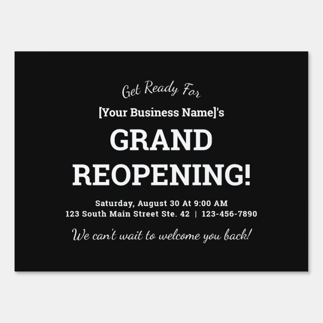 Business Grand Reopening Black Sign (Front)
