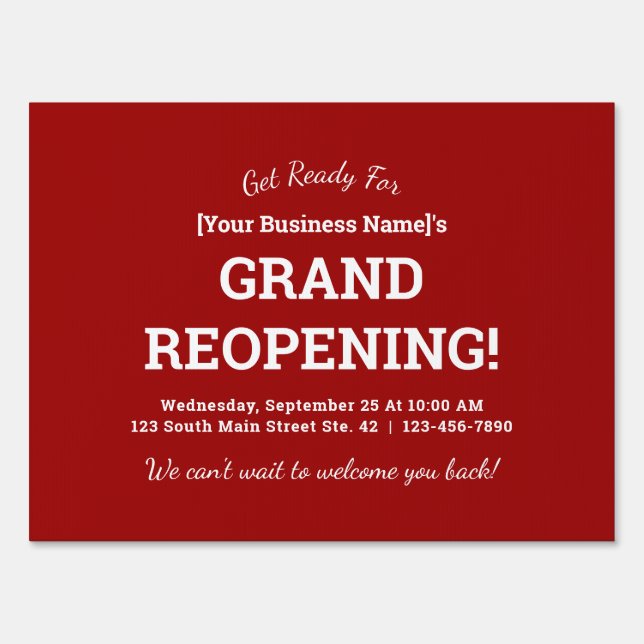 Business Grand Reopening Red Sign (Front)