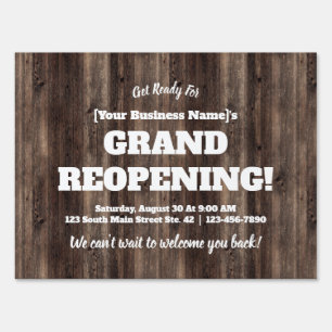 Business Grand Reopening Rustic Wood Look Sign