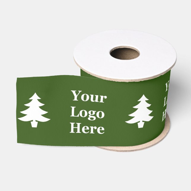 Business Green and White Christmas Trees Your Logo Grosgrain Ribbon (Spool)