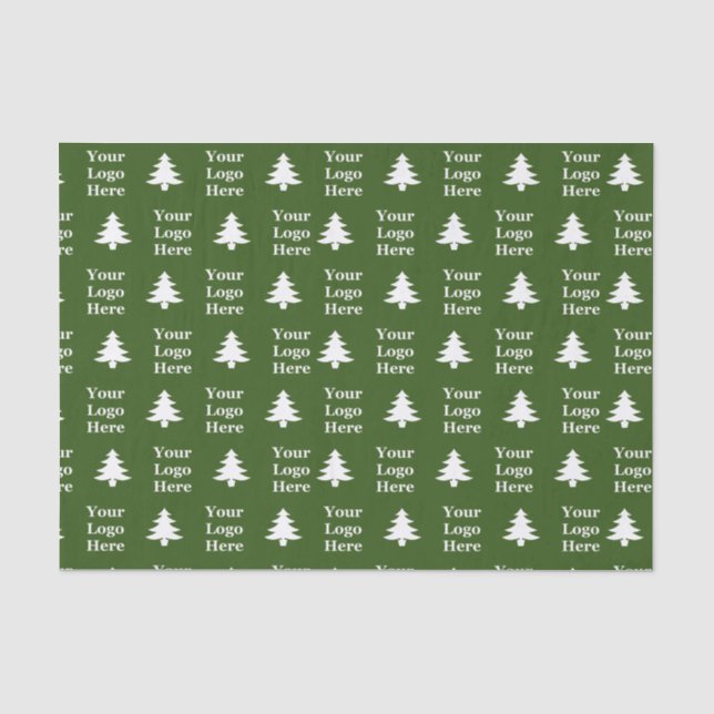 Business Green and White Christmas Trees Your Logo Tissue Paper (Front)