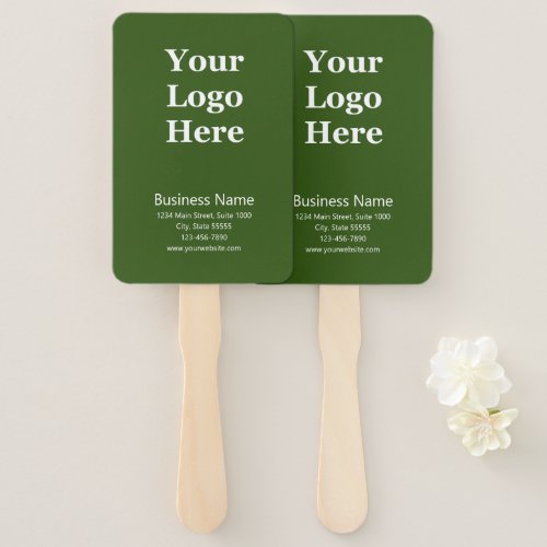 Business Green and White Name Address Website Logo Hand Fan