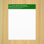 Business Green Letterhead on Paper Sheet<br><div class="desc">Paper sheet with customizable heading. Paper sheet as letterhead. Customize the heading by uploading your business logo, typing your business or company name, address, phone number, e-mail and website or social media page. Paper sheet with your business name on heading to advertise your business or promote your brand name to...</div>
