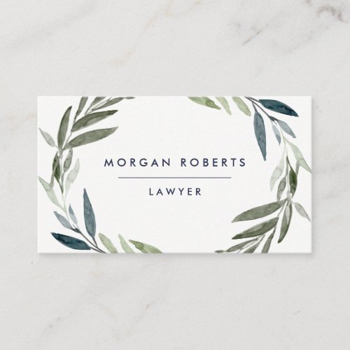 Business Green Olive Leaf Wreath Professional Business Card