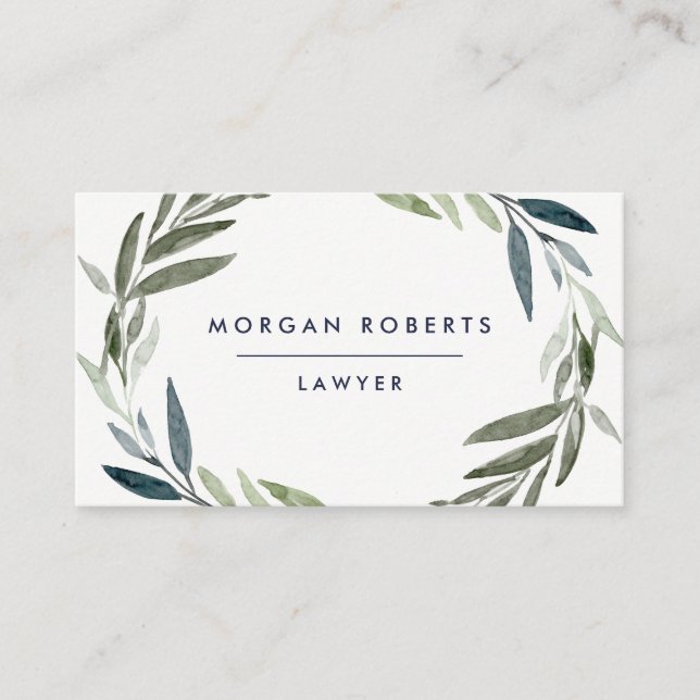 Business Green Olive Leaf Wreath Professional Card (Front)