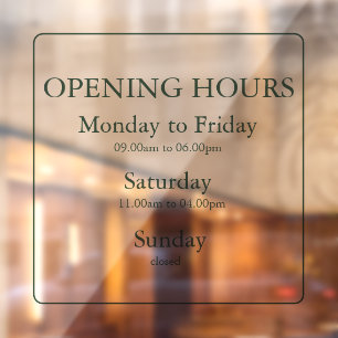 Business Green Opening Hours Sign Window Cling