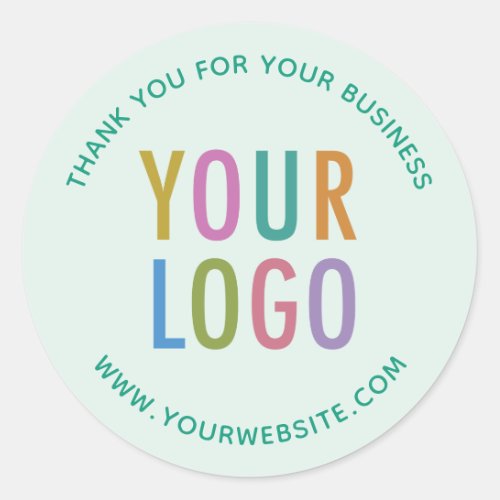 Business Green Thank You Sticker Custom Logo Round