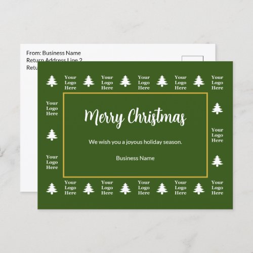 Business Green White Christmas Trees Your Logo Holiday Postcard