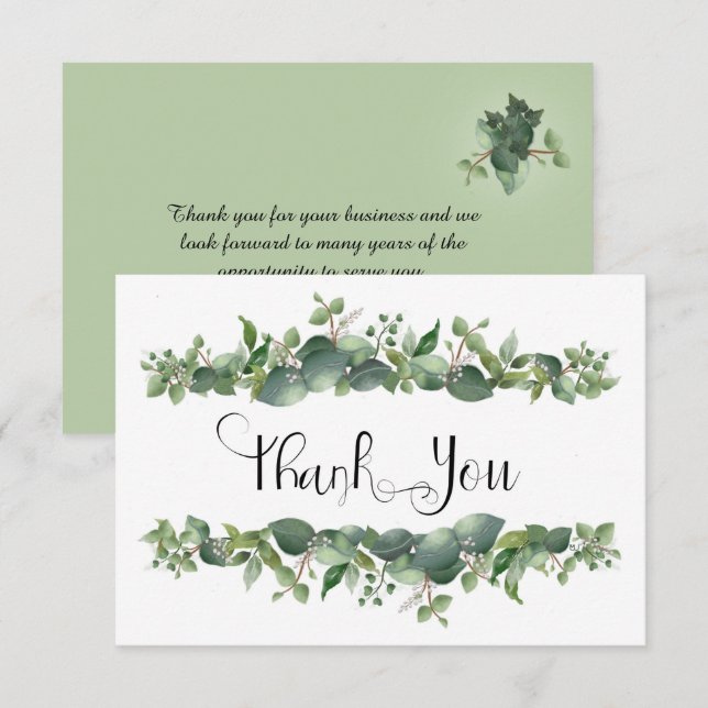 Business Greenery White Flowers Thank You (Front/Back)