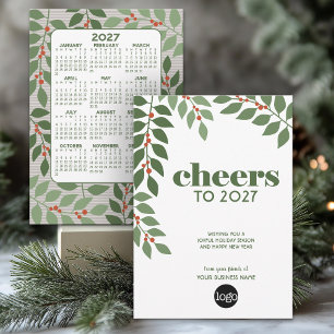 Business Greeting - 2027 Calendar, Logo - Greenery Holiday Card