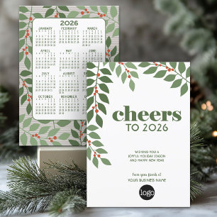 Business Greeting - Calendar and Logo - Greenery Holiday Card