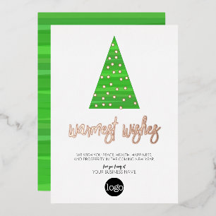 Business Greeting Warmest Wishes Watercolor Tree Foil Holiday Card