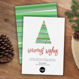 Business Greeting Warmest Wishes Watercolor Tree Foil Holiday Card