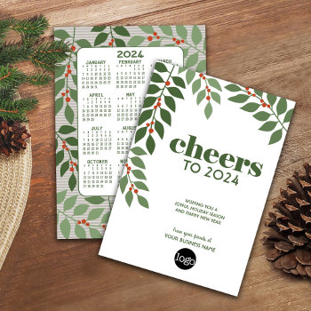Business Greeting With 2024 Calendar And Logo Holiday Card by BusinessStationery at Zazzle