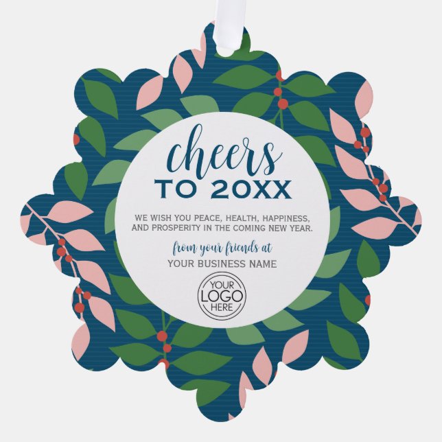 Business Greeting with Logo - Cheers Holiday Ornament Card (Front)