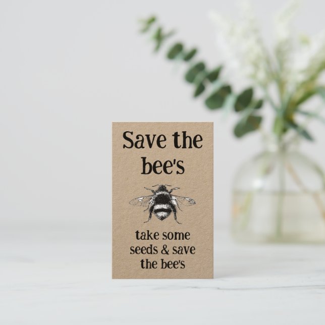 Business Growing Seeds Info - Save the bee's Card (Standing Front)
