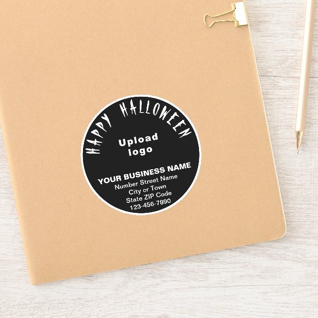 Business Halloween Greeting on Black Round Vinyl Sticker (Notebook)