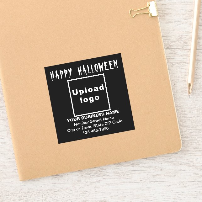 Business Halloween Greeting on Black Square Vinyl Sticker (Notebook)