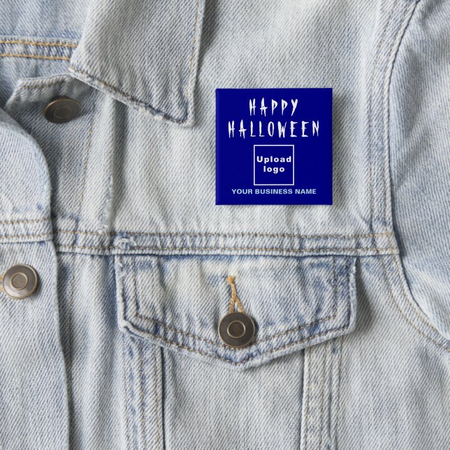 Business Halloween Greeting on Blue Square Shape Button (In Situ)