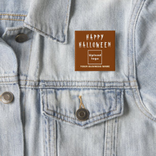 Business Halloween Greeting on Brown Square Shape Button