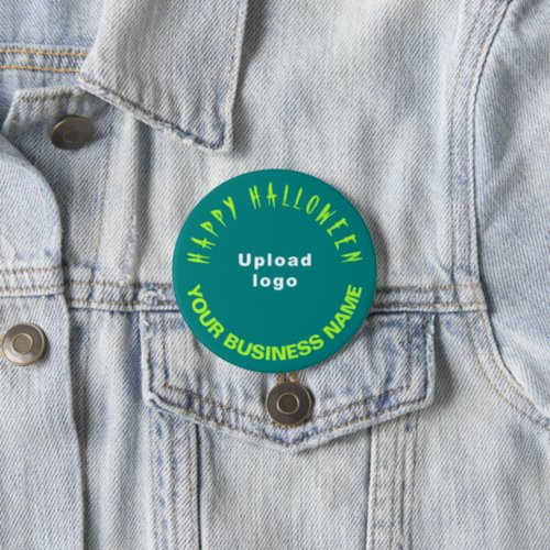 Business Halloween Greeting on Teal Green Round Button