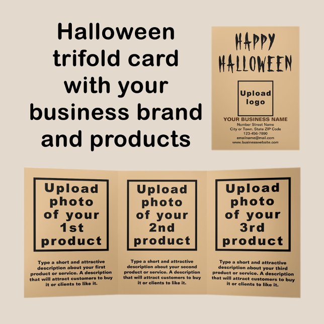 Business Halloween Light Brown Trifold Card (Halloween light brown trifold card with your business brand and products or services.)