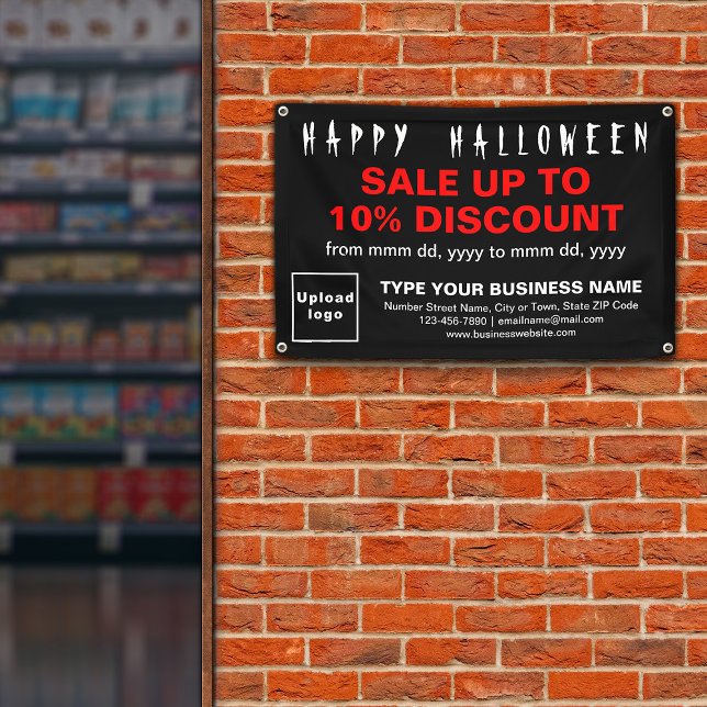 Business Halloween Sale on Black Rectangle Banner (Attract more customers this holiday. Business Halloween sale on black rectangle banner.)