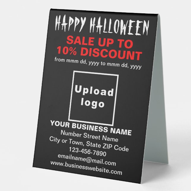 Business Halloween Sale on Black Table Sign (Front)