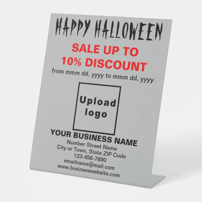 Business Halloween Sale on Gray Pedestal Sign (Front)