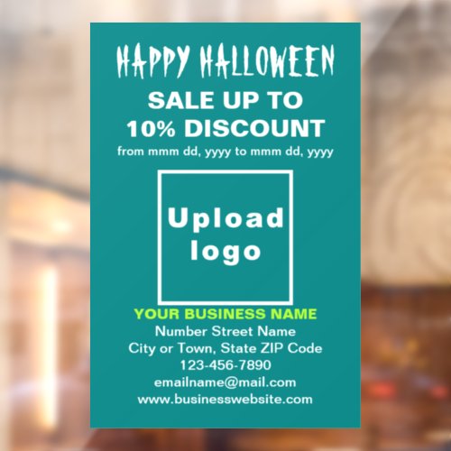 Business Halloween Sale on Teal Green Window Cling