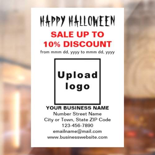 Business Halloween Sale on White Window Cling