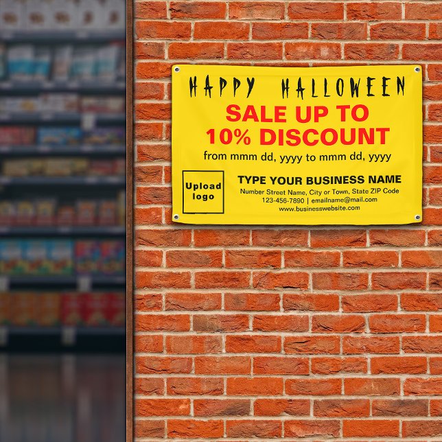 Business Halloween Sale on Yellow Rectangle Banner (Attract more customers this holiday. Business Halloween sale on yellow rectangle banner.)