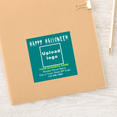 Business Halloween Teal Green Square Vinyl Sticker