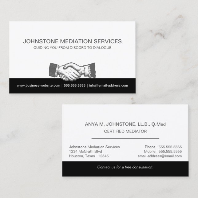 Business Handshake Professional Black Gray Card (Front/Back)