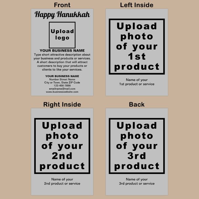 Business Hanukkah Gray Folded Holiday Card (Gray folded holiday card for Hanukkah with your business brand and products or services.)