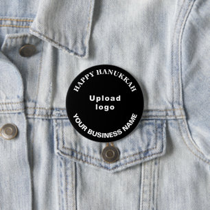 Business Hanukkah Greeting on Black Round Button