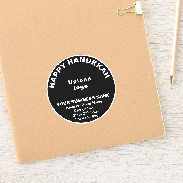 Business Hanukkah Greeting on Black Round Vinyl Sticker (Notebook)
