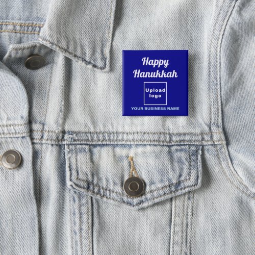 Business Hanukkah Greeting on Blue Square Button