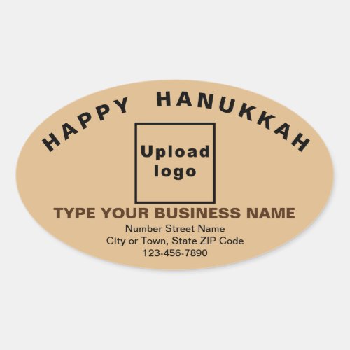Business Hanukkah Greeting on Light Brown Oval Sticker