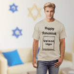 Business Hanukkah Greeting on Sand Color T-Shirt<br><div class="desc">Happy Hanukkah! Wishing you joy, peace and blessing this festival of lights. Holiday to celebrate this December and to advertise also your business. Sand color t-shirt with Hanukkah greeting, your business name and logo. T-Shirt that you can include in your promotional products, giveaway items or gifts to your customers or...</div>