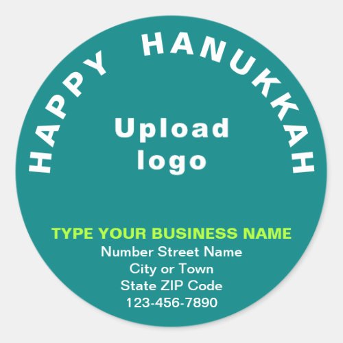 Business Hanukkah Greeting on Teal Green Classic Round Sticker