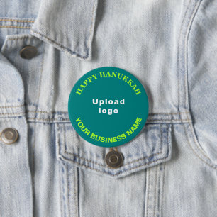 Business Hanukkah Greeting on Teal Green Round Button