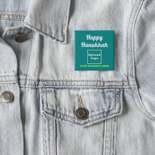 Business Hanukkah Greeting on Teal Green Square Button
