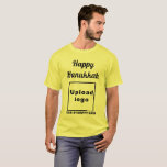 Business Hanukkah Greeting on Yellow T-Shirt<br><div class="desc">Happy Hanukkah! Wishing you joy, peace and blessing this festival of lights. Holiday to celebrate this December and to advertise also your business. Yellow t-shirt with Hanukkah greeting, your business name and logo. T-Shirt that you can include in your promotional products, giveaway items or gifts to your customers or clients...</div>