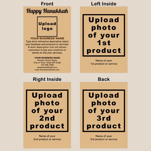 Business Hanukkah Light Brown Folded Holiday Card (Light brown folded holiday card for Hanukkah with your business brand and products or services.)